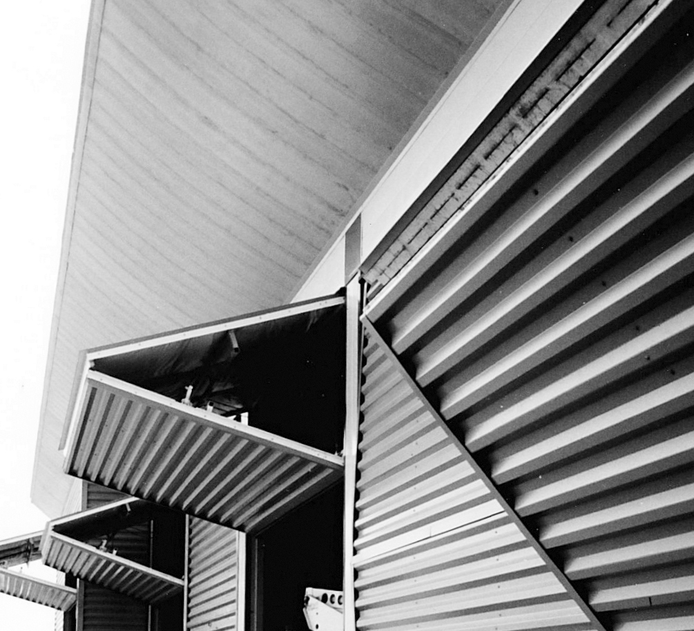Black and white study of steel canopy structure