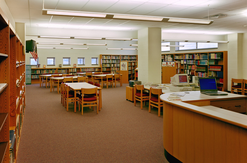 School media center and library interior