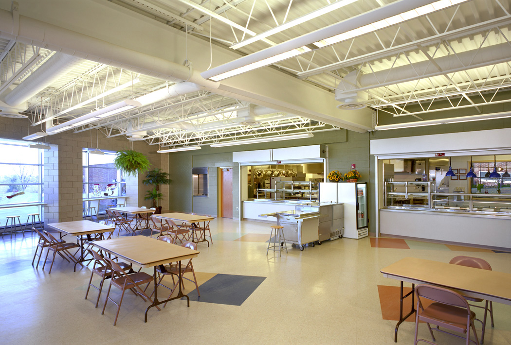 Bright cafeteria commons interior