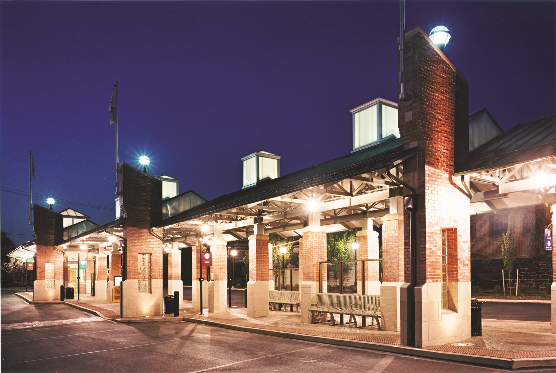 York Area Transportation Authority transfer station at dusk, designed by Henry Architecture & Design